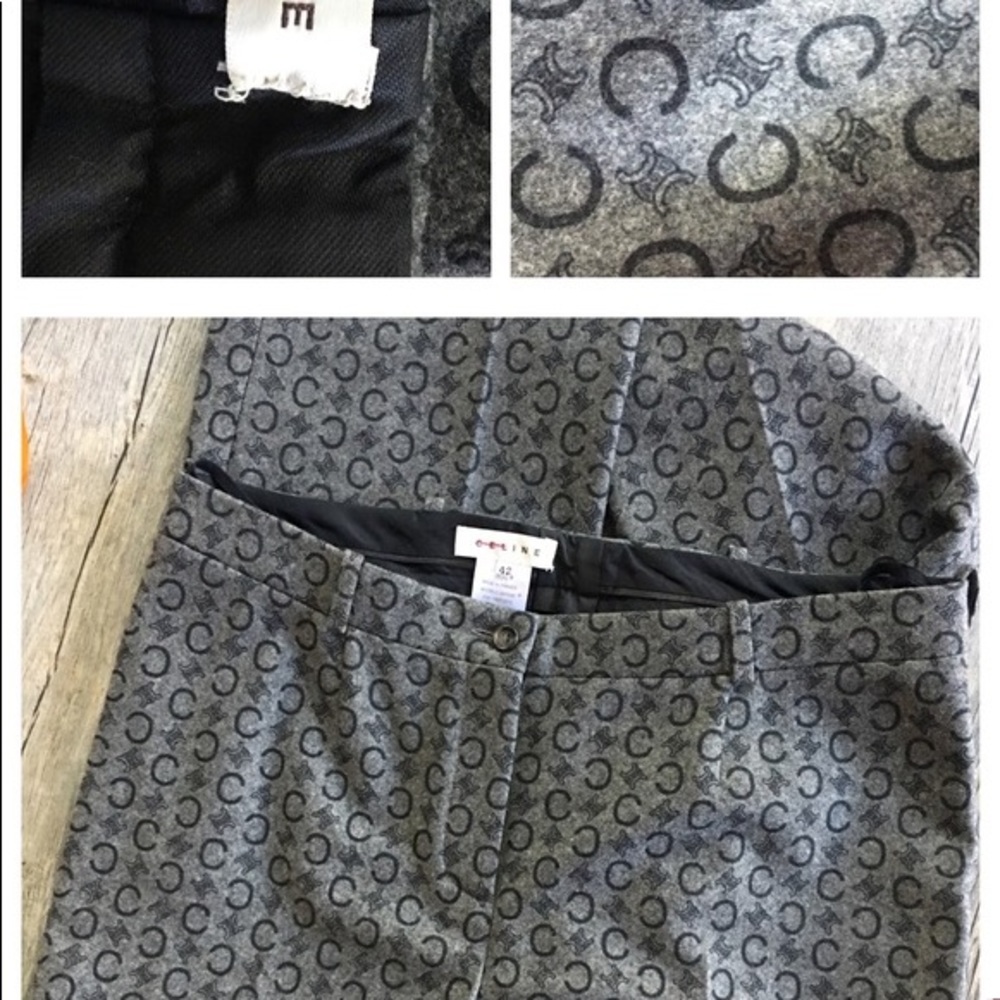 CELINE designer wool logo printed dress Pants